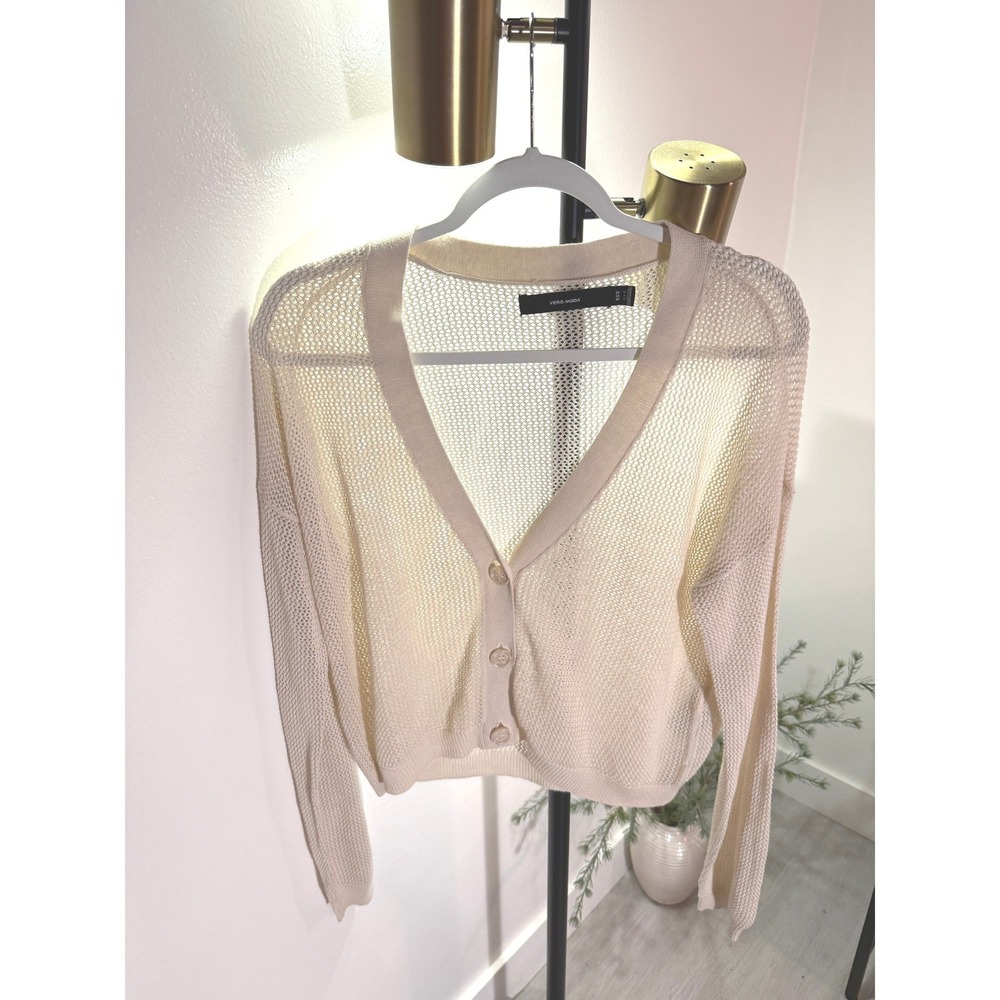 Vero Moda perfect cardigan knit tan short 3 button MED EUC neutral cozy layering